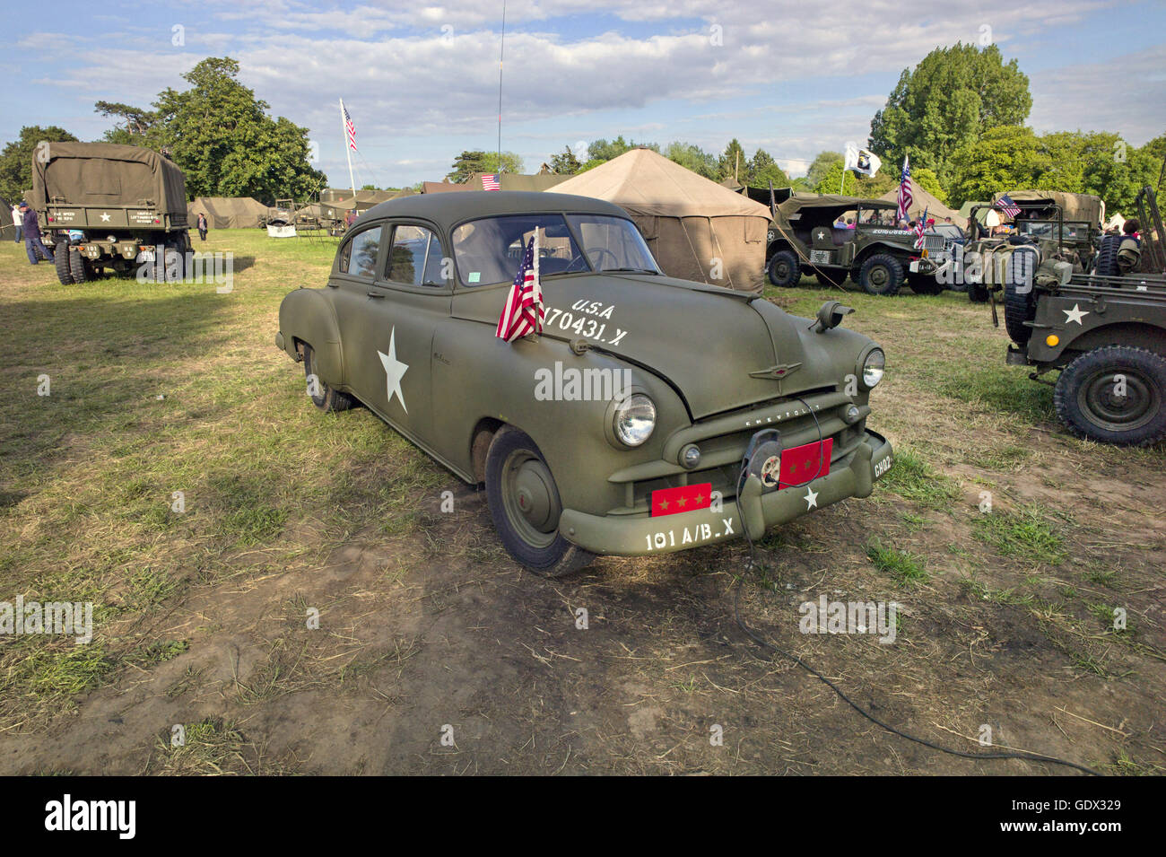 Oldtimer Chevrolet at the D-Day reenactment at Sainte Mere Eglise in France, 2014 Stock Photo