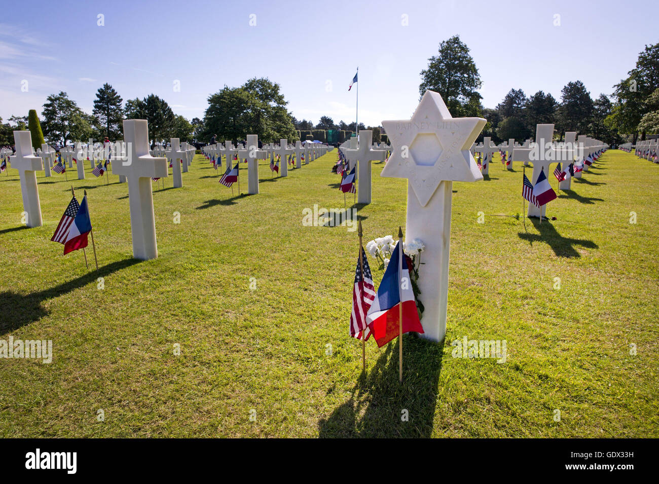 Grave of the jewish Medical Officer Mayor Baney Lihn at the US Military cemetery in France, 2014 Stock Photo