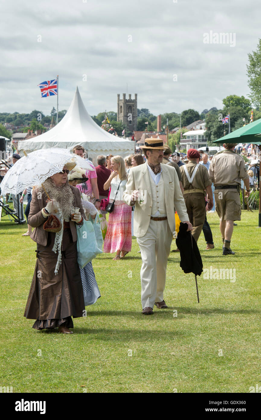 People in Victorian costumes at the Thames Traditional Boat Festival, Henley On Thames, Oxfordshire, England Stock Photo