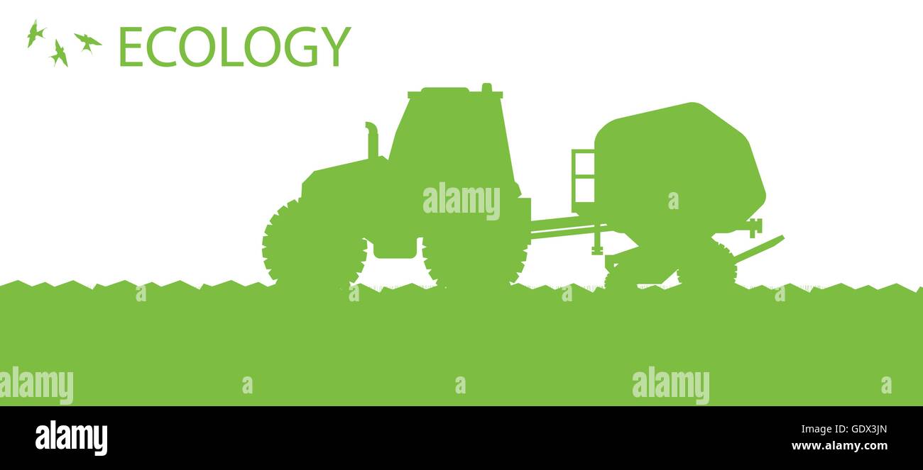 Ecology background organic farming vector concept with tractor and ...