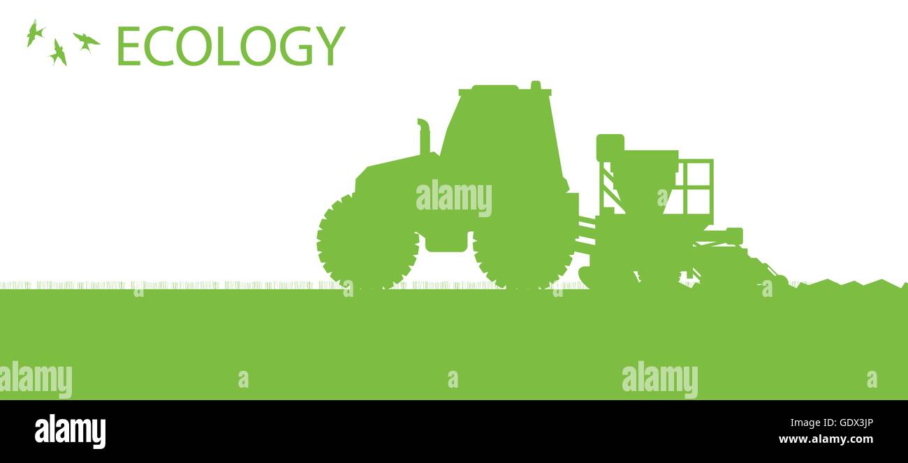 Ecology background organic farming vector concept with tractor and ...