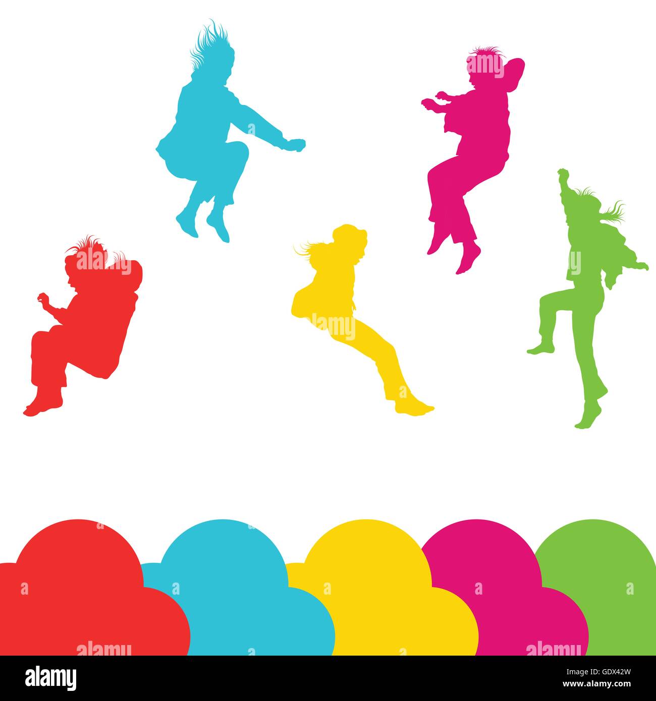 Girls, kids jumping vector silhouette set background for poster Stock  Vector Image & Art - Alamy