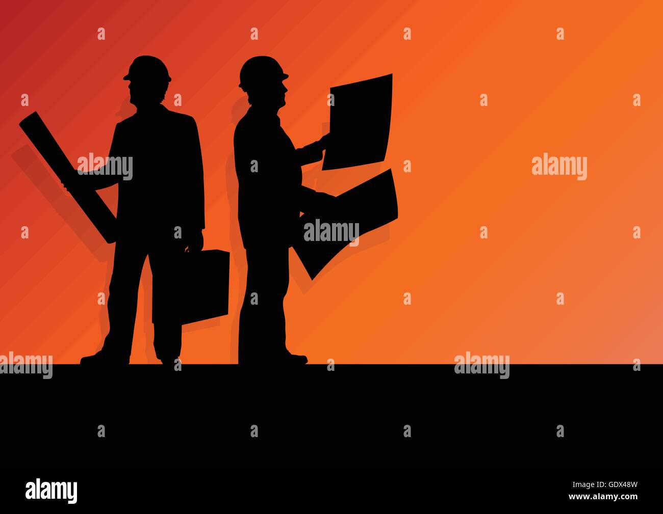 Construction engineers in safety helmets in industrial concept vector ...