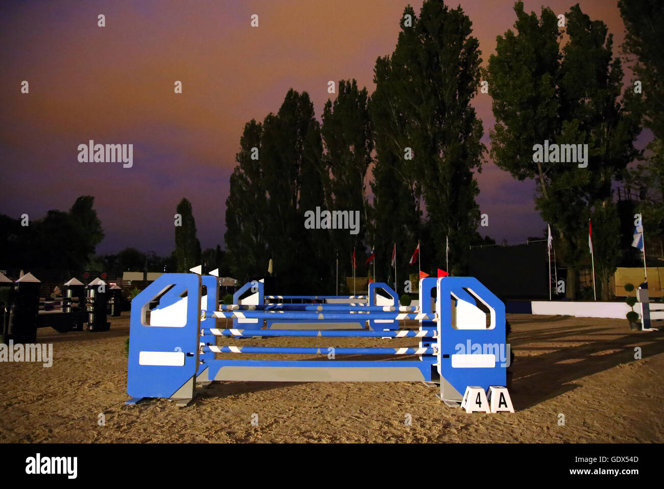 Long Races Barriers Equitation obstacles barriers at horse jumping racetrack by night Stock ...