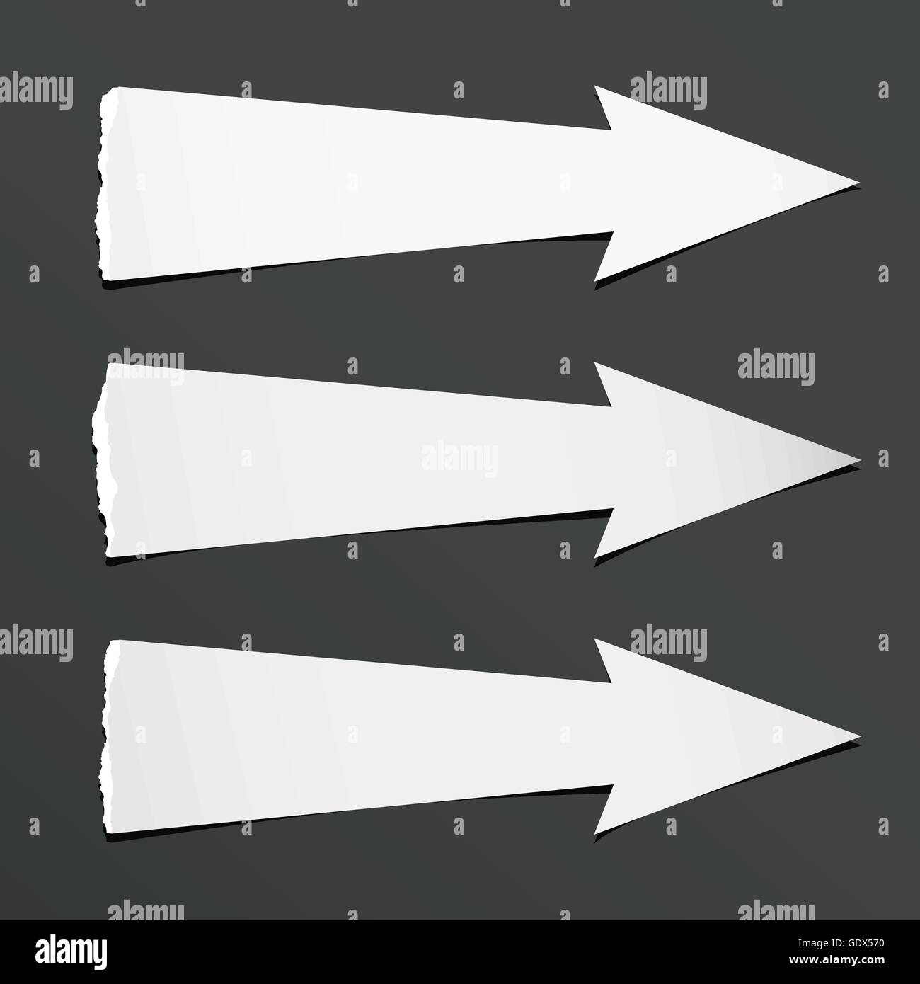 White ripped paper arrows with shadow are on black background Stock ...
