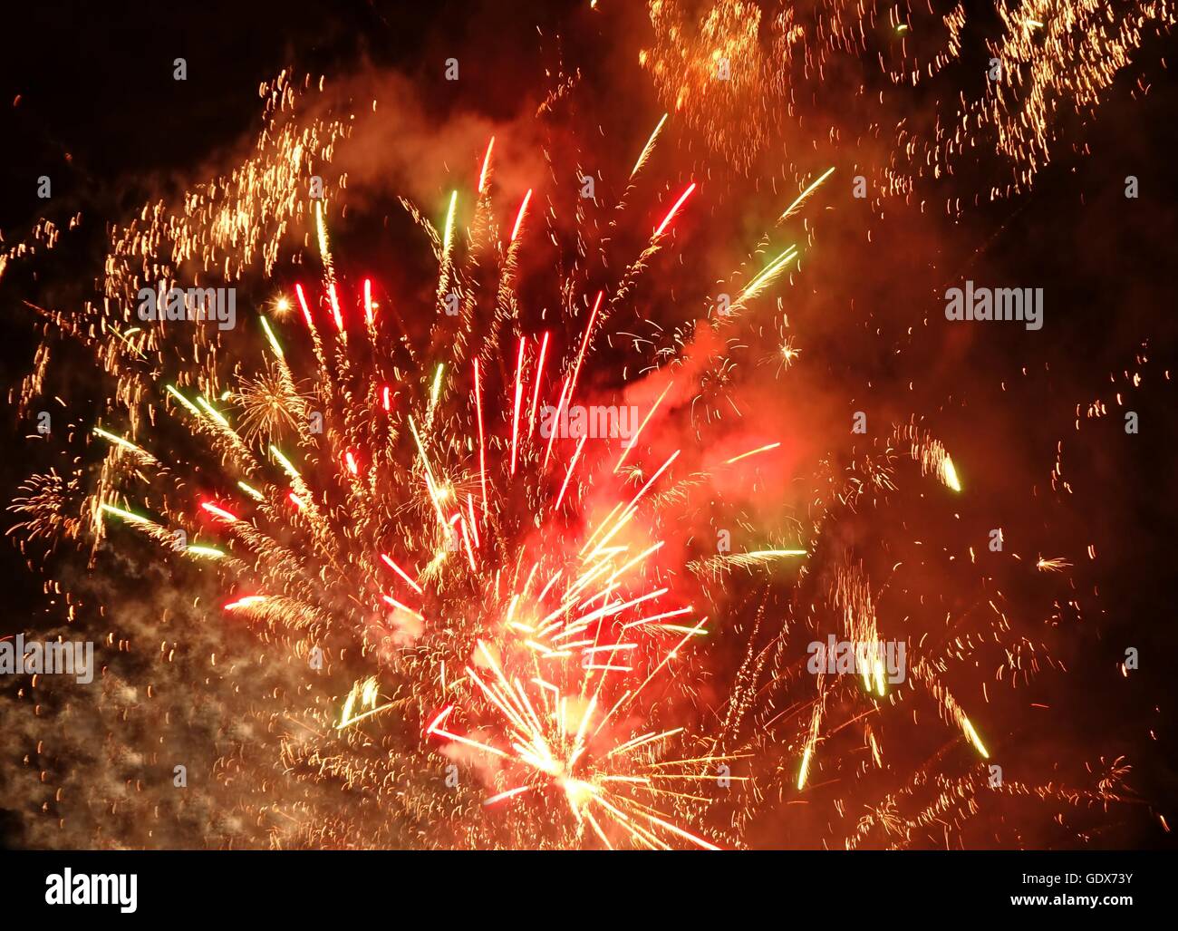 Colorful fireworks and firecrackers at a local celebration Stock Photo