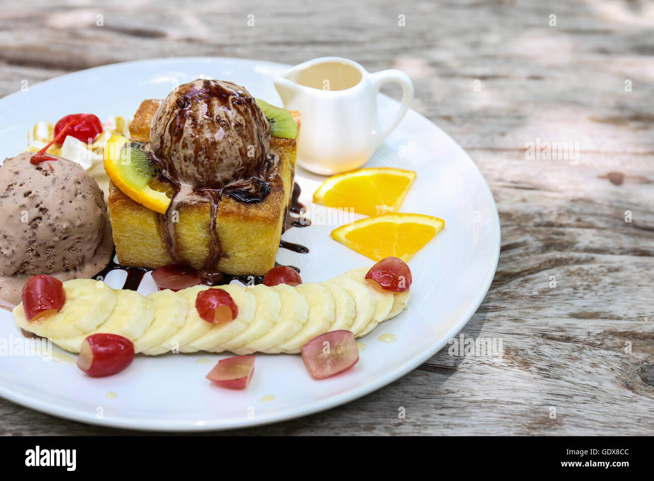 Honey toast with Fruit Stock Photo