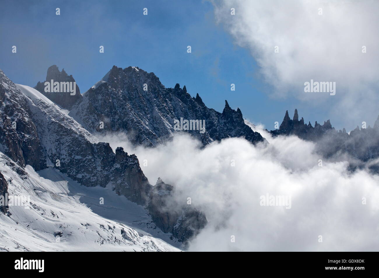 geography / travel, France, Les Courtes summit (3856m) at sunset, Mont-Blanc range, Chamonix, Additional-Rights-Clearance-Info-Not-Available Stock Photo