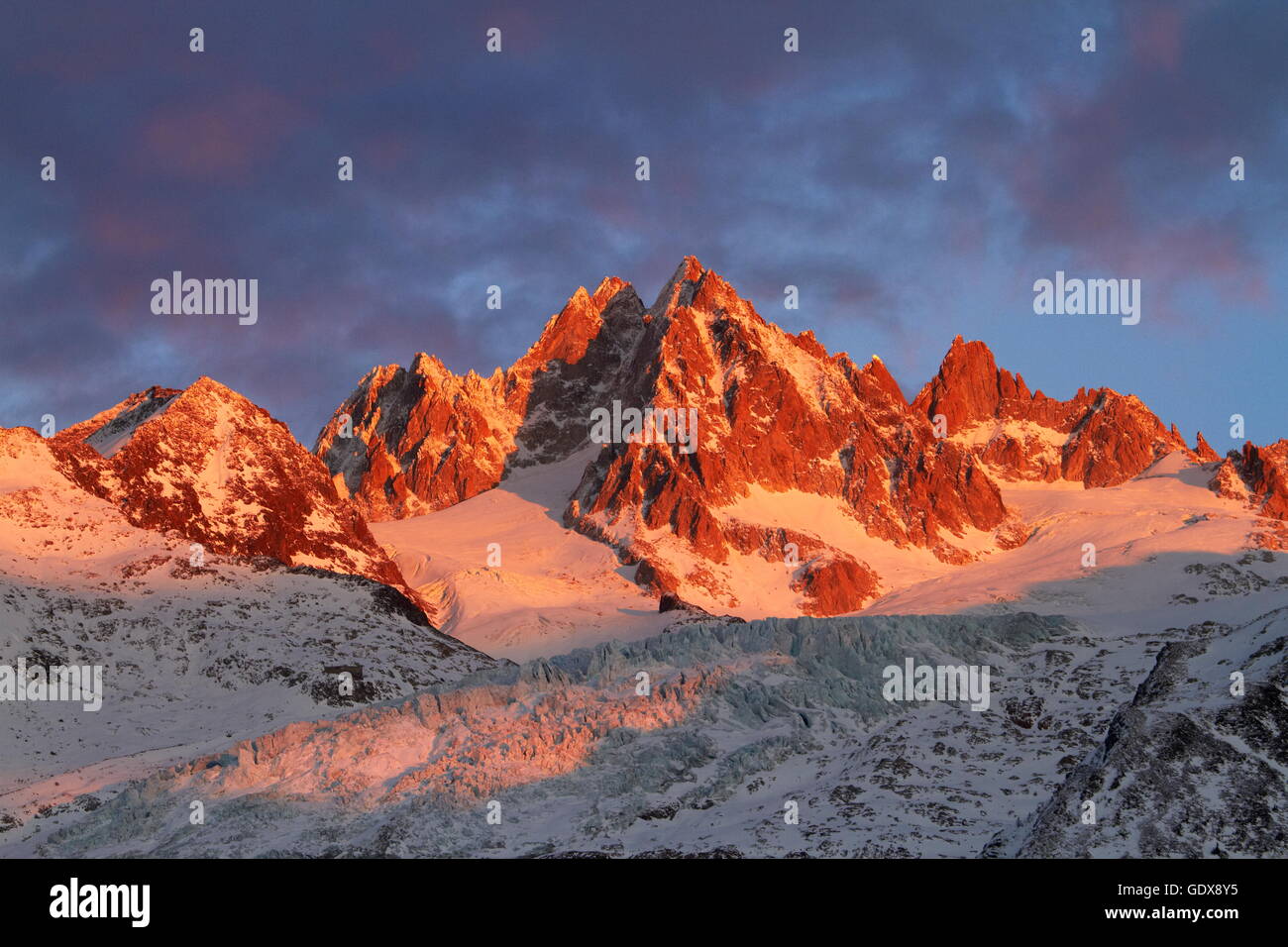 geography / travel, France, Aiguille du Tour (3540m) at sunrise, Mont-Blanc range, Chamonix, Additional-Rights-Clearance-Info-Not-Available Stock Photo