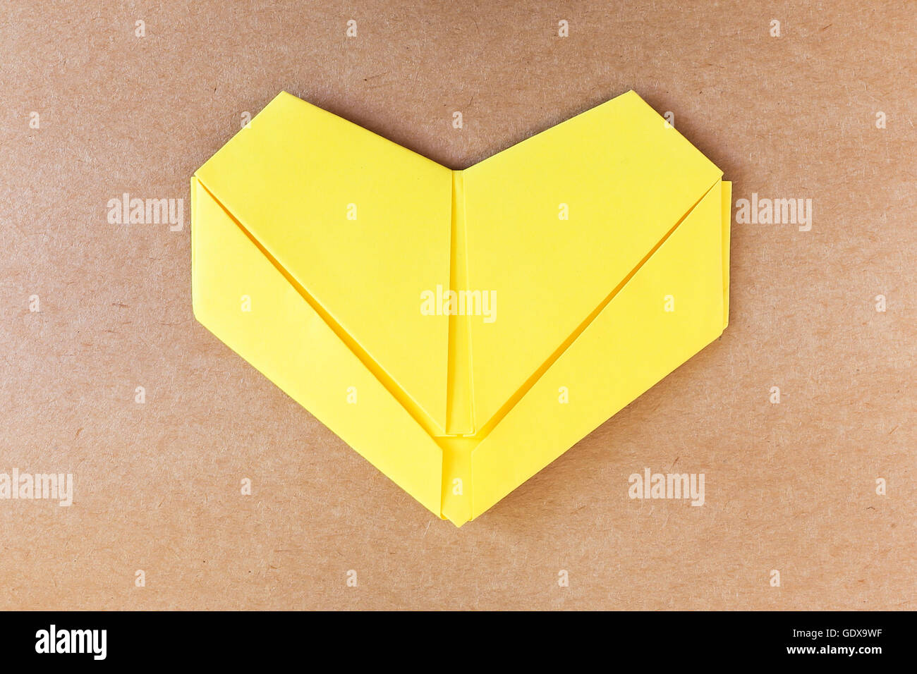 paper yellow heart, Love card, Love postcard Stock Photo