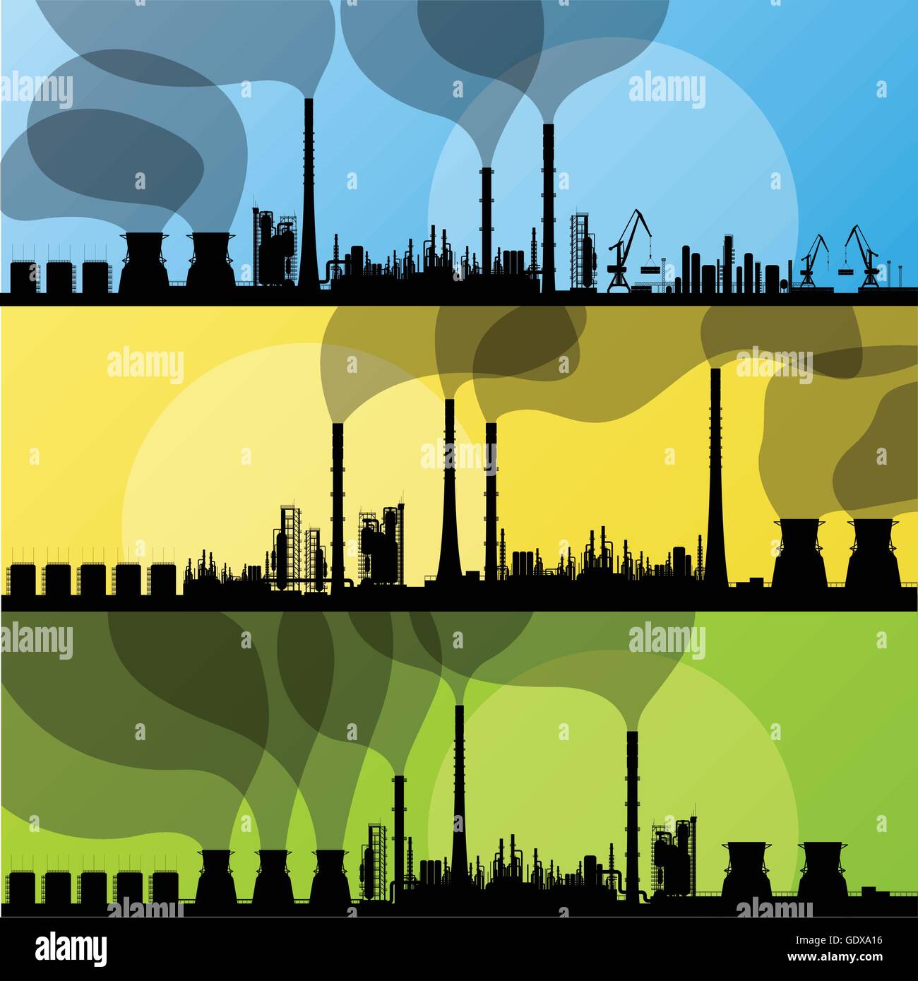 Industrial oil refinery factory landscape illustration collection