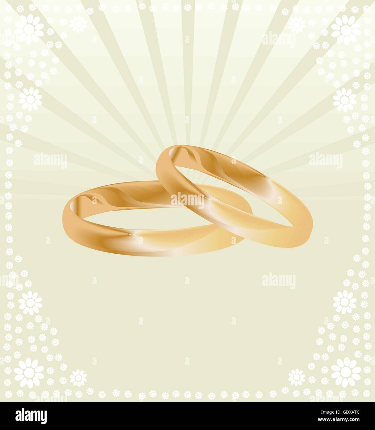 Couple of gold wedding rings vector background card or poster Stock