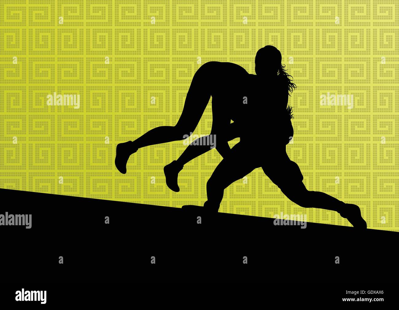 Greek roman wrestling active young women sport silhouettes vector abstract background illustration Stock Vector
