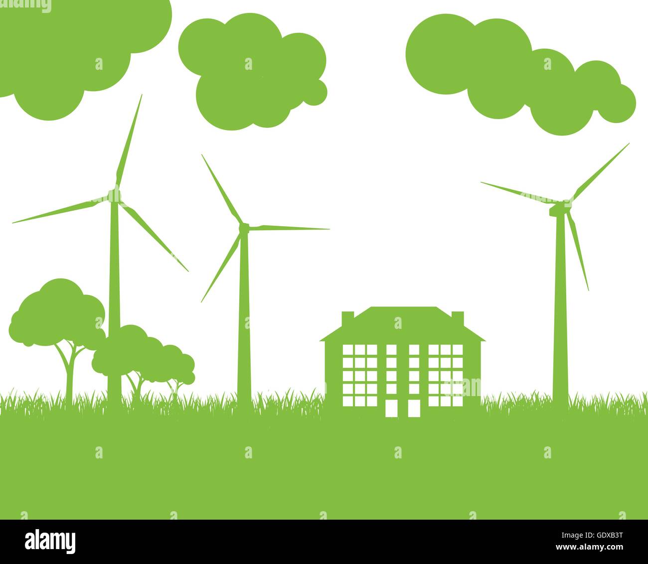 Green Eco city ecology vector background concept with wind generators ...