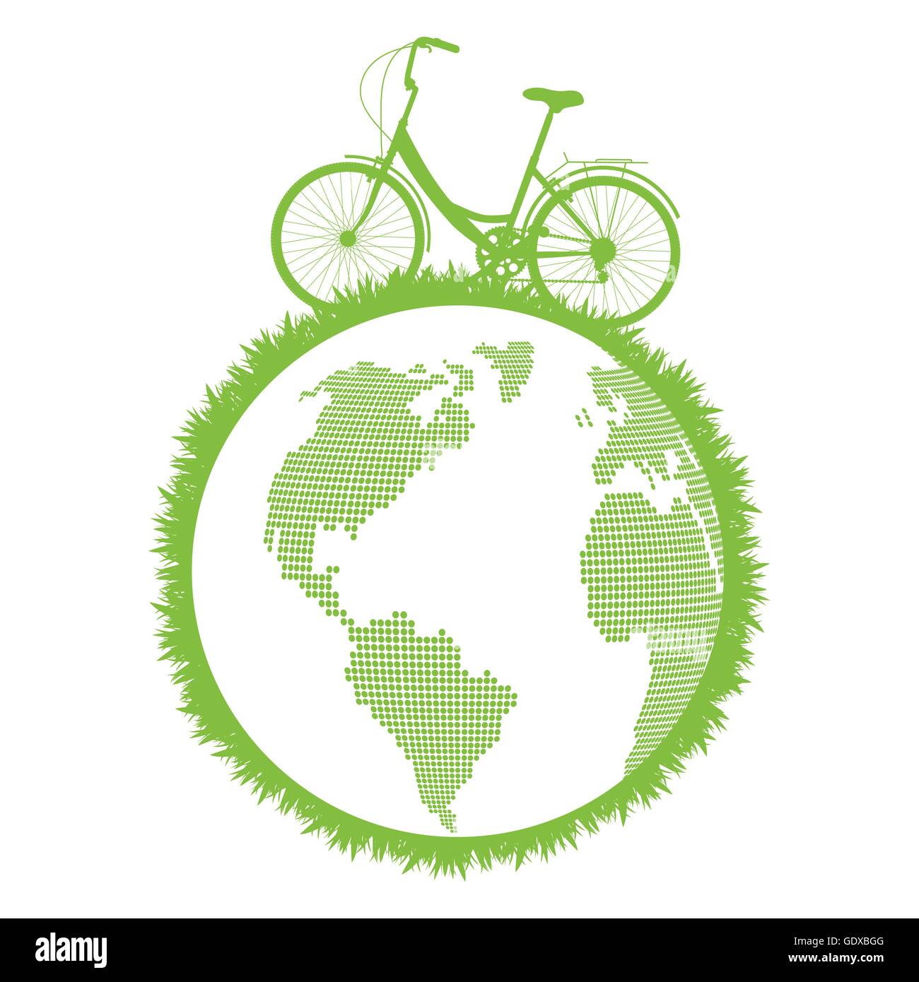 Green ecological bicycle driving planet vector background concept Stock Vector