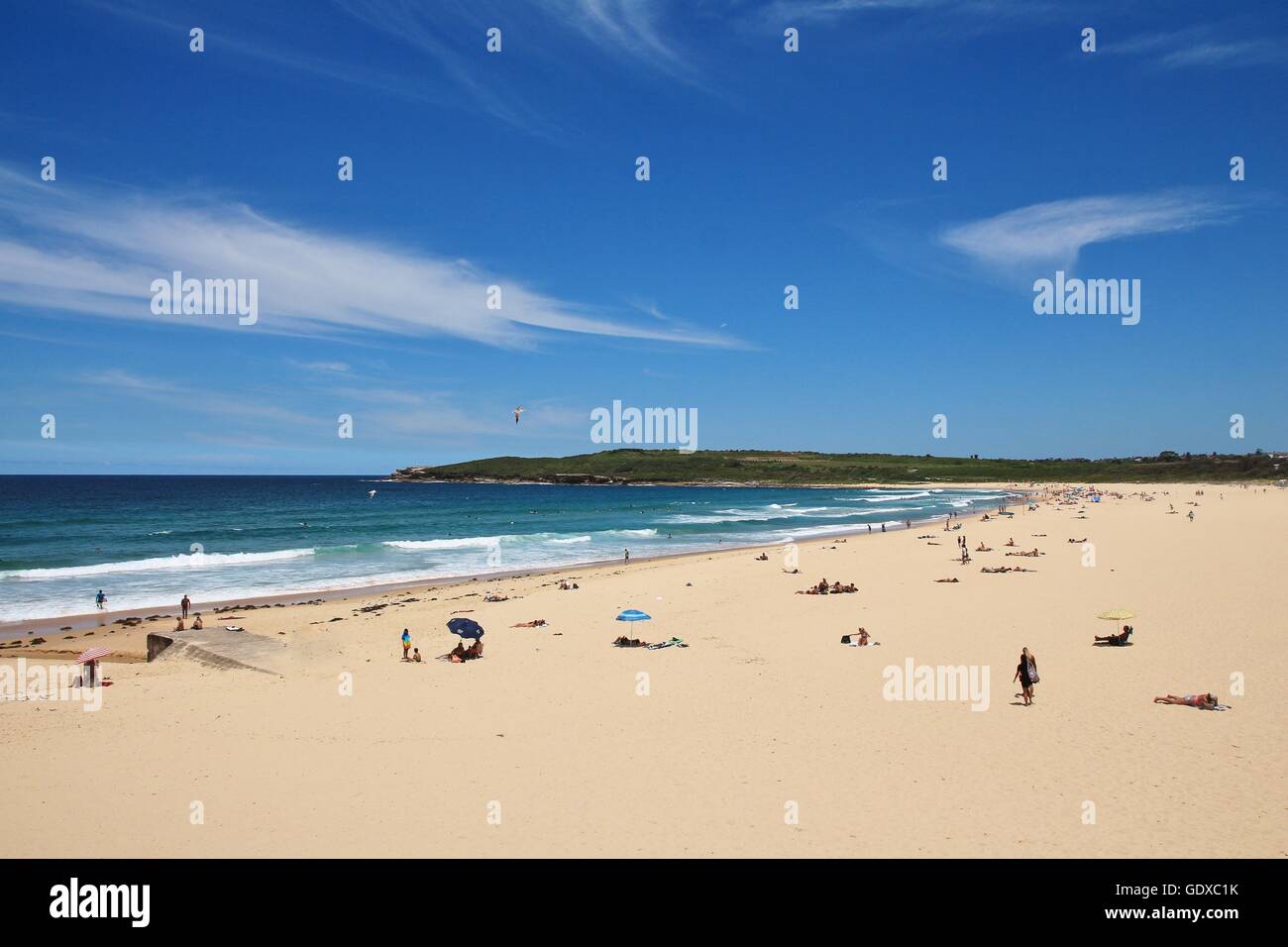 Maroubra Beach and turquoise Pacific. Summer scene in Sydney. Stock Photo