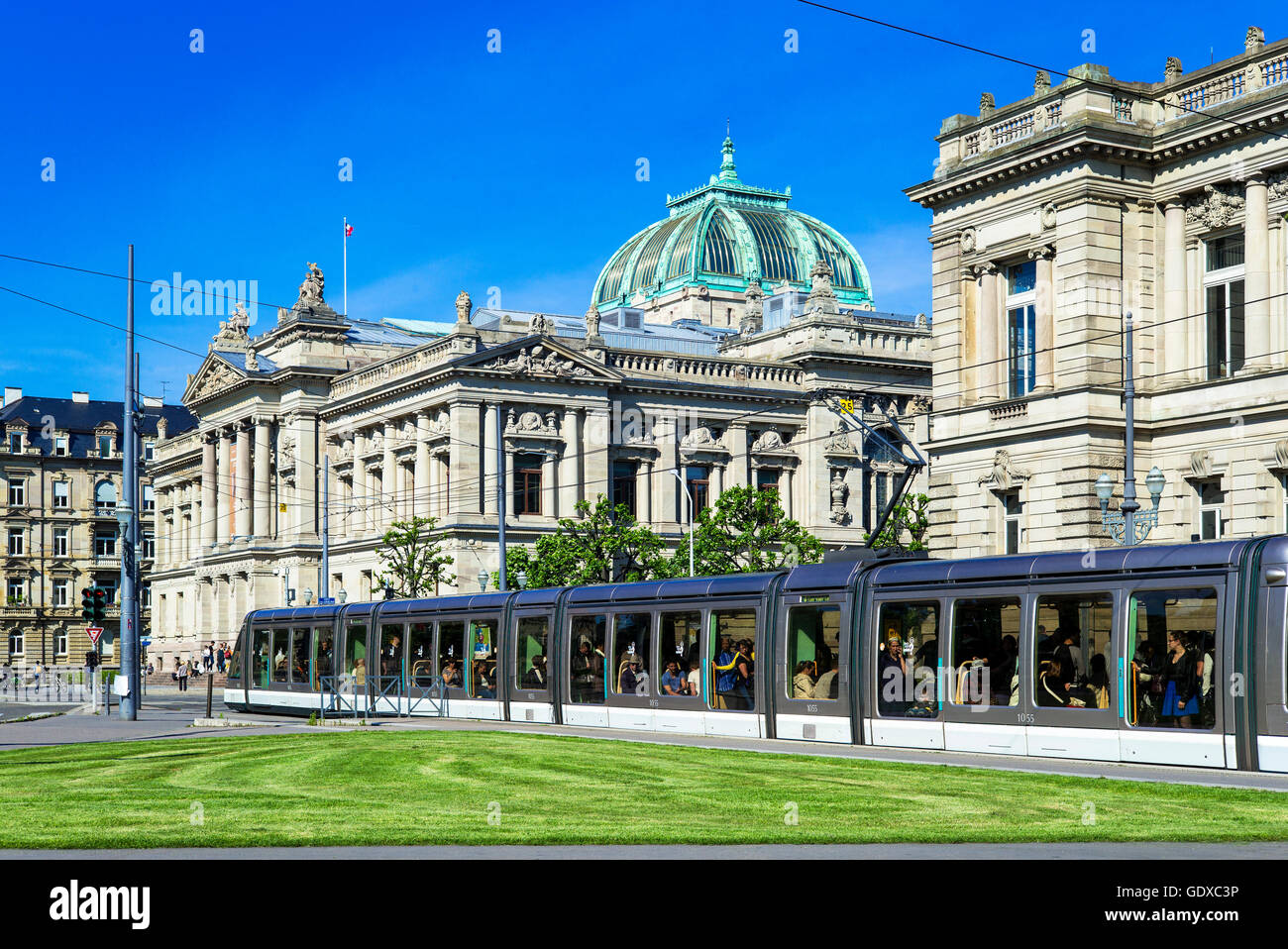 BNU, National University Library and tram, Strasbourg, Alsace, France, Europe Stock Photo