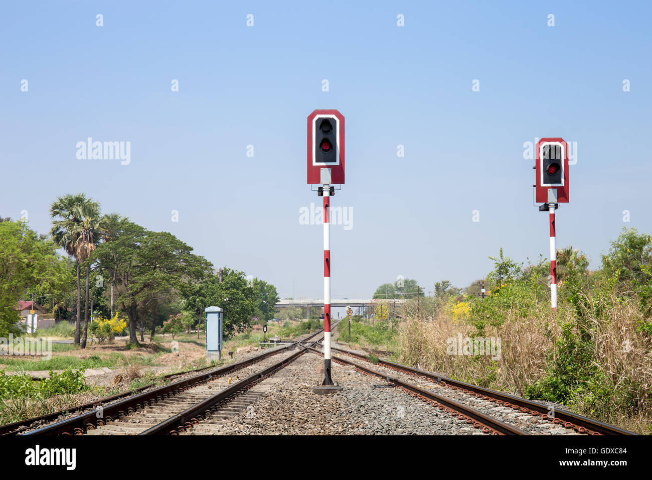 Train signals for railway and and traffic light for locomotive Stock Photo