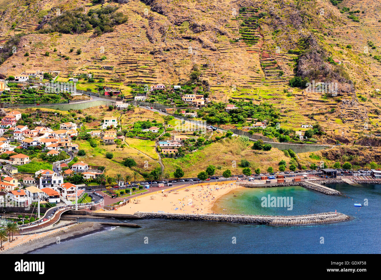 Beach on Machico bay, Madeira Island, Portugal Stock Photo