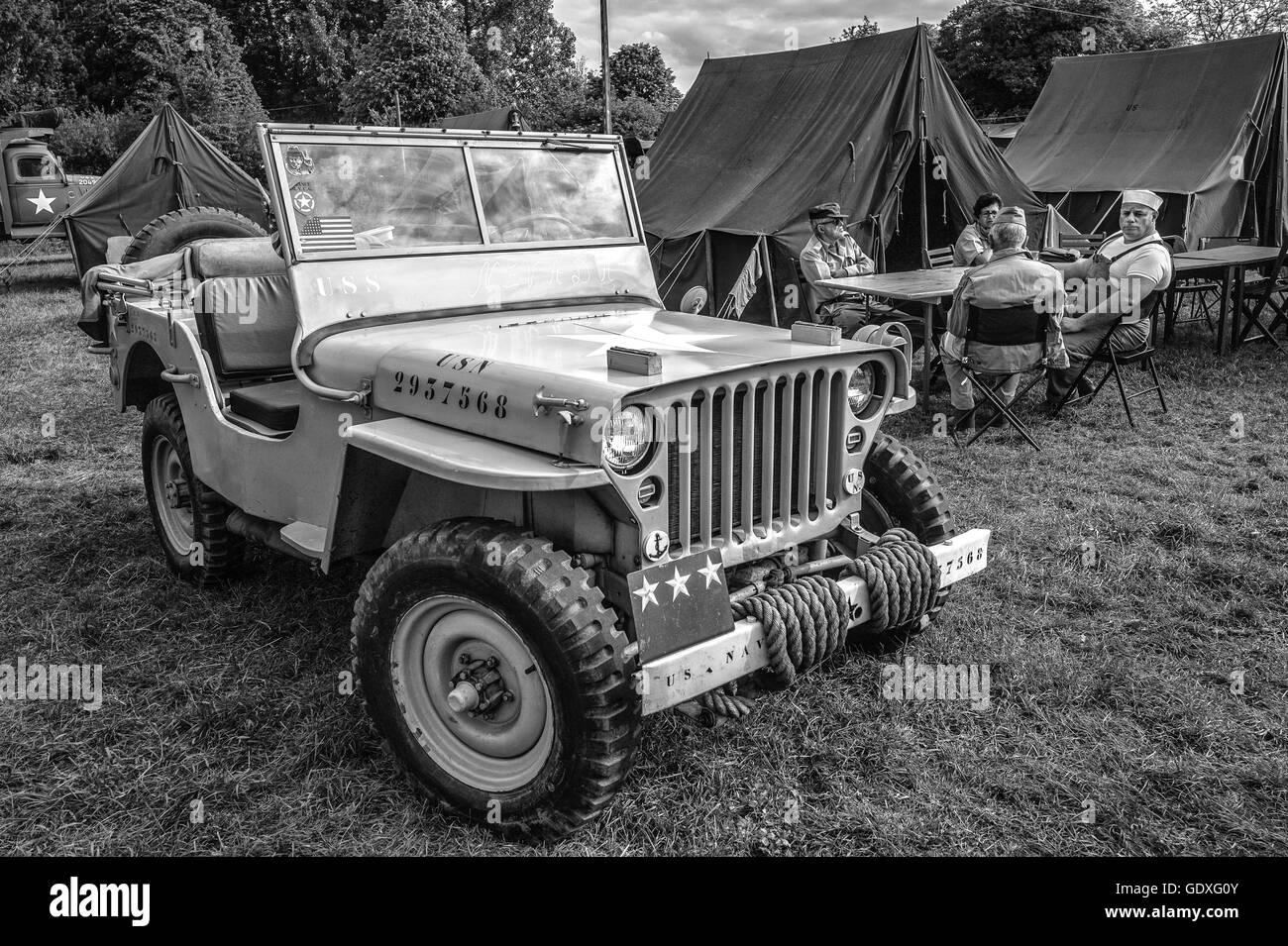 Willys U.S. Army Jeep at the D-Day reenactment in France, 2014 Stock Photo