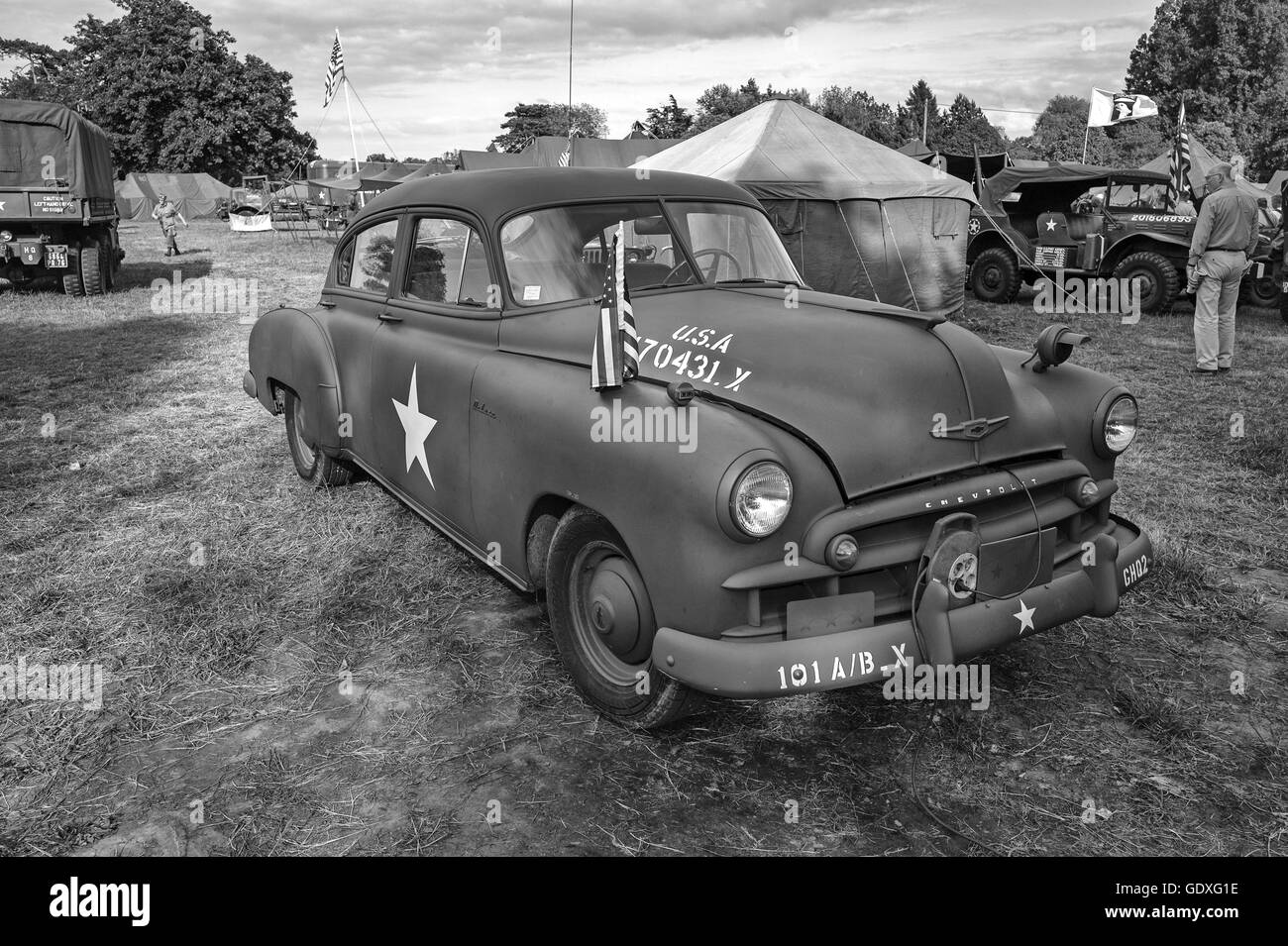 Chevrolet oldtimer at the D-Day reenactment at Sainte Mere Eglise in France, 2014 Stock Photo