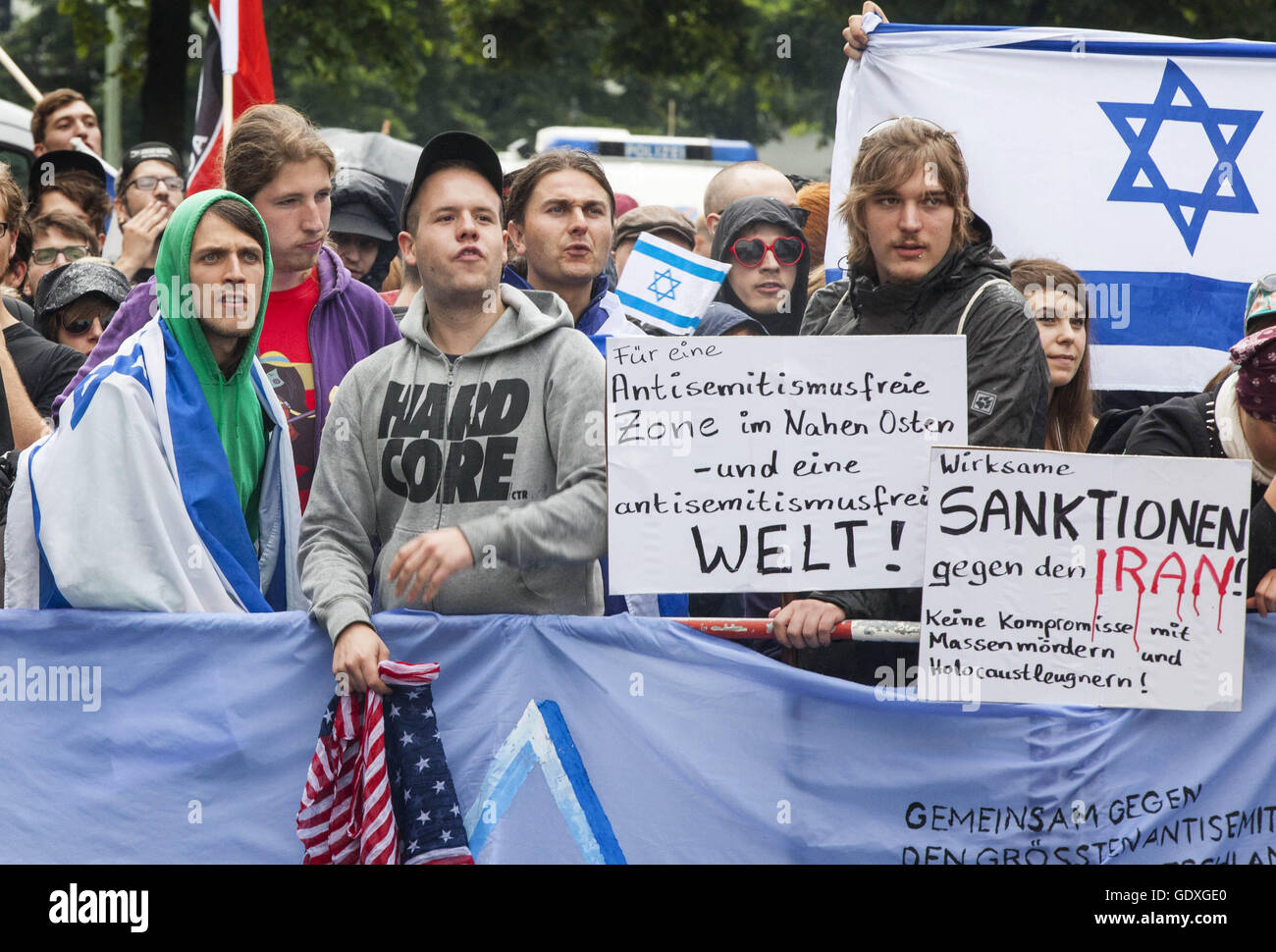Pro-Israel demonstration at the Al-Quds Day in Berlin, Germany, 2014 Stock Photo