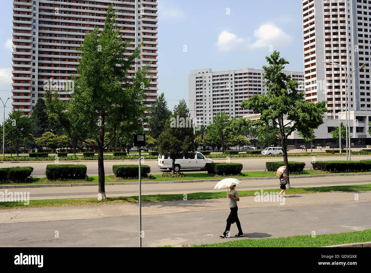 Apartment buildings in Pyongyang Stock Photo