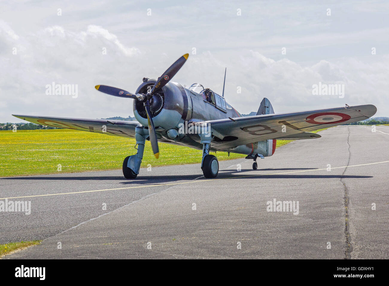 Curtiss H-75A-1 Hawk taxiing at Flying Legends, Duxford Stock Photo