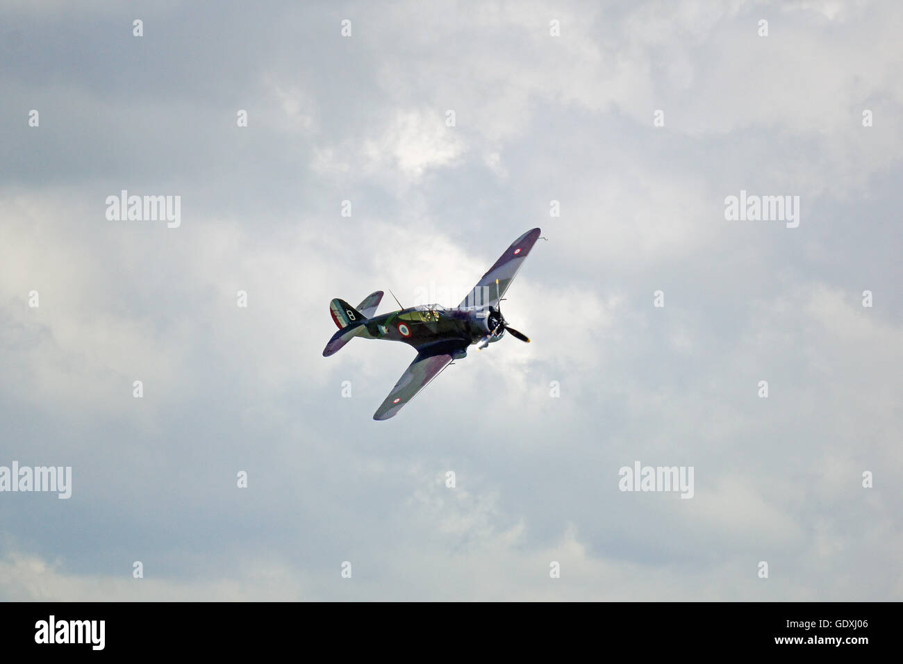Curtiss Hawk 75 in the skies above RAF Duxford at the Flying Legends Air Show 2016 Stock Photo