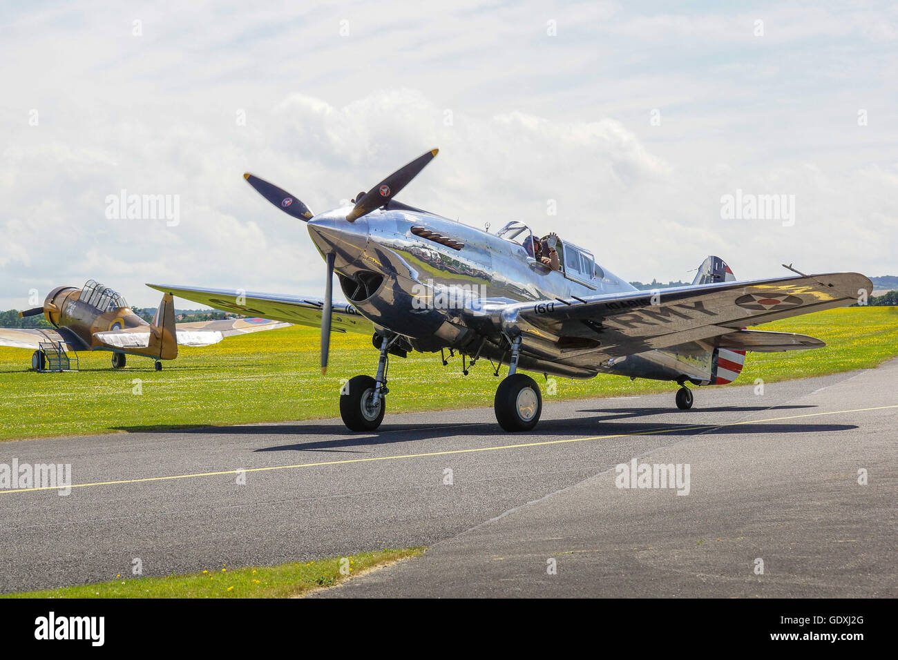 Curtiss P-40 Warhawk is an American single-engined, single-seat, all-metal fighter and ground-attack aircraft that first fle Stock Photo