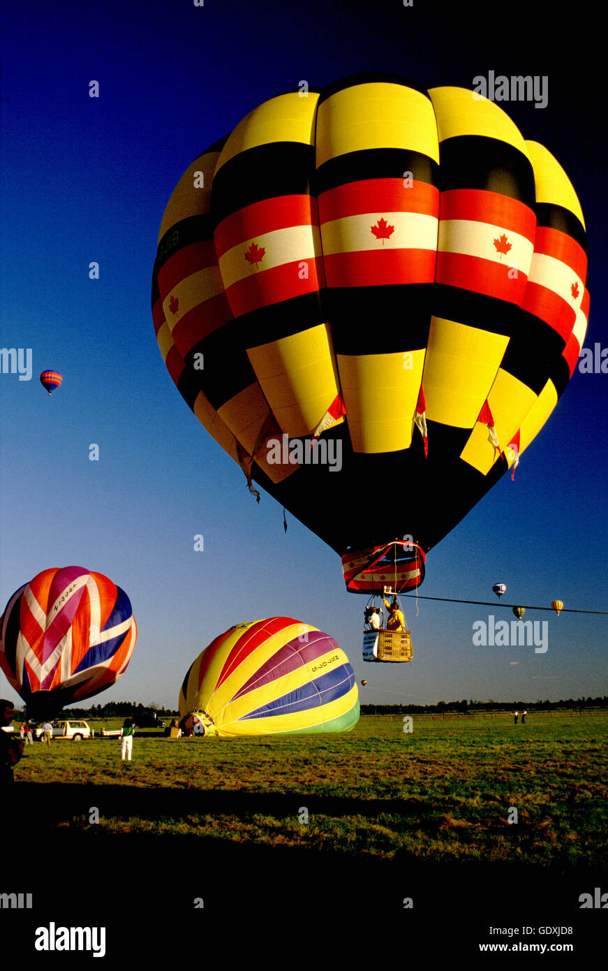 Hot air balloons launching at the North American Balloon Championship at  the St-Jean-sur-Richelieu Balloon Festival in Quebec Stock Photo - Alamy