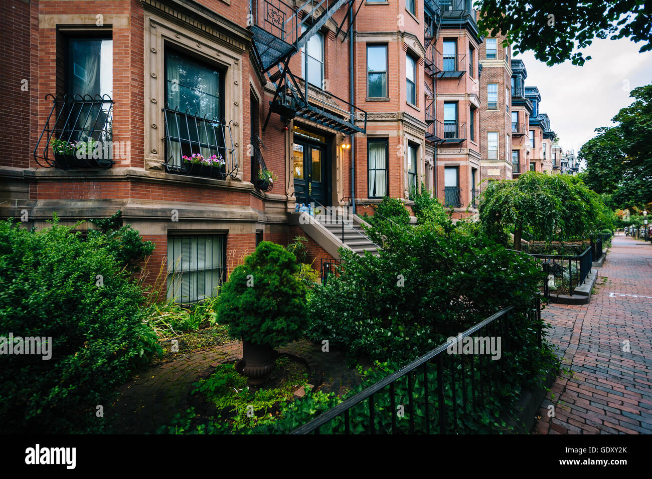 Beautiful brick rowhouses in Back Bay, Boston, Massachusetts Stock