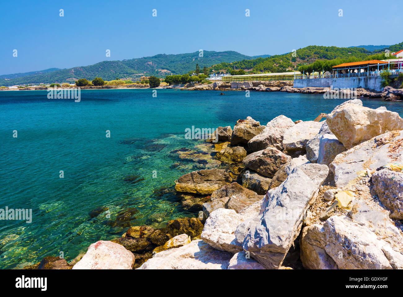 The small fishing village of Kamiros Skala Rhodes Dodecanese Greece Europe Stock Photo