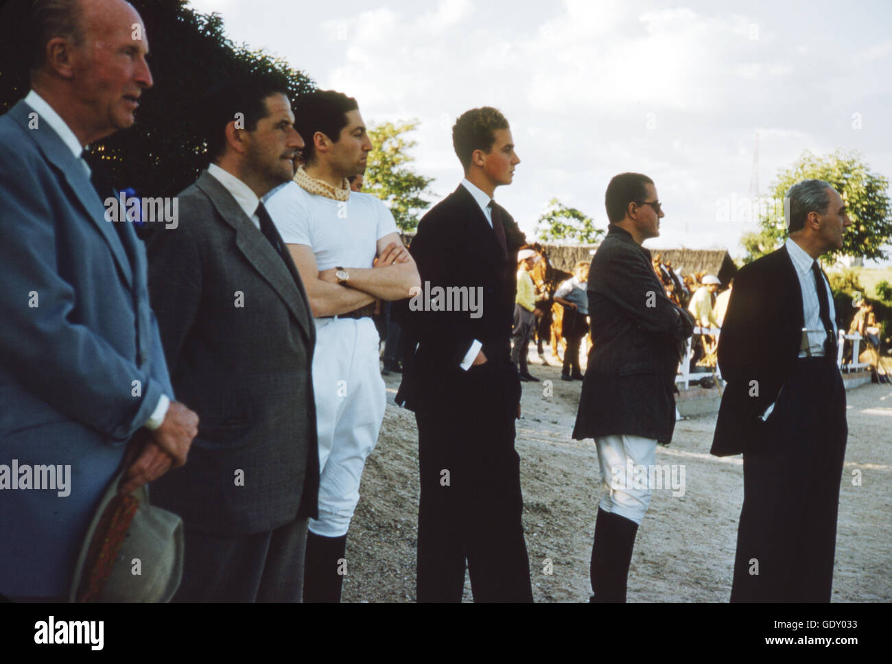 Crown Prince Juan Carlos, watching horse riders at the Club de Campo Villa de Madrid, a country club in Spain. Stock Photo