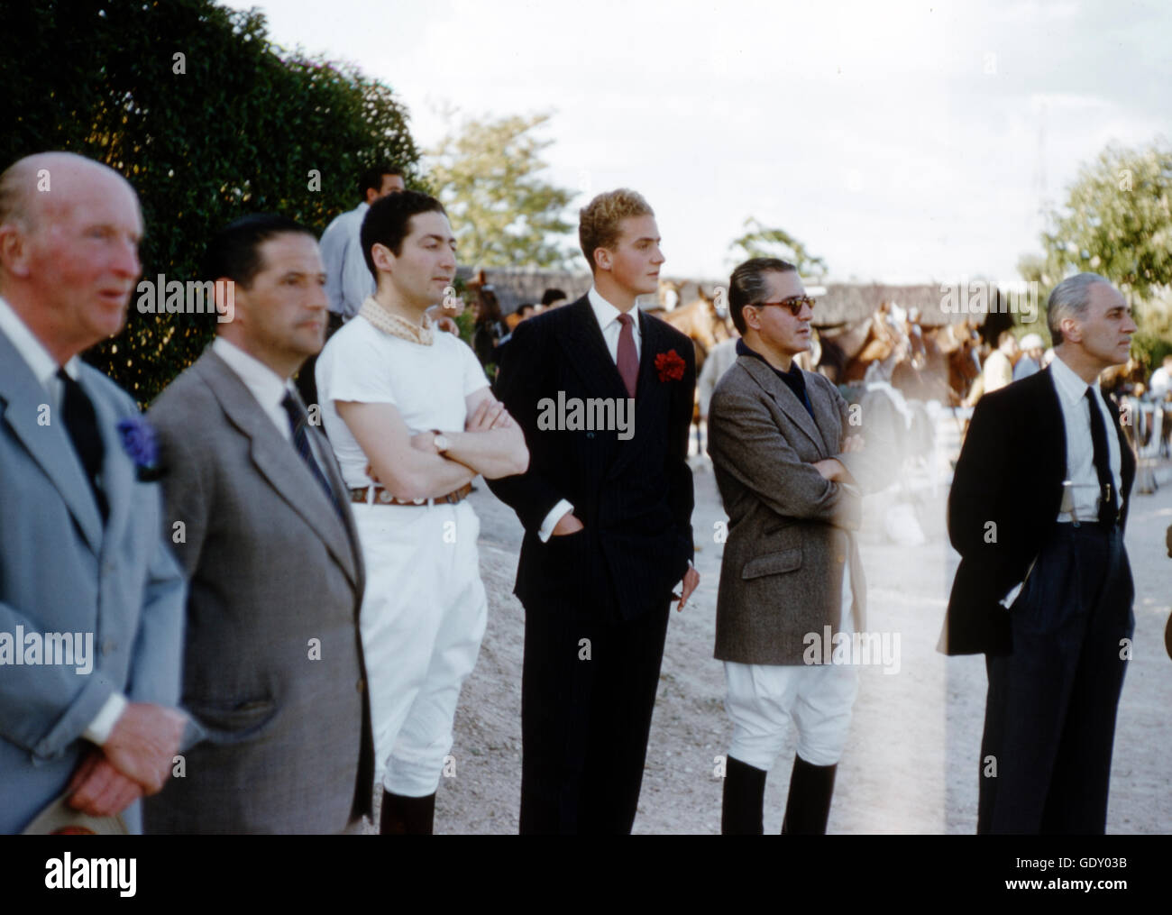 Crown Prince Juan Carlos, watching horse riders at the Club de Campo Villa de Madrid, a country club in Spain. Stock Photo