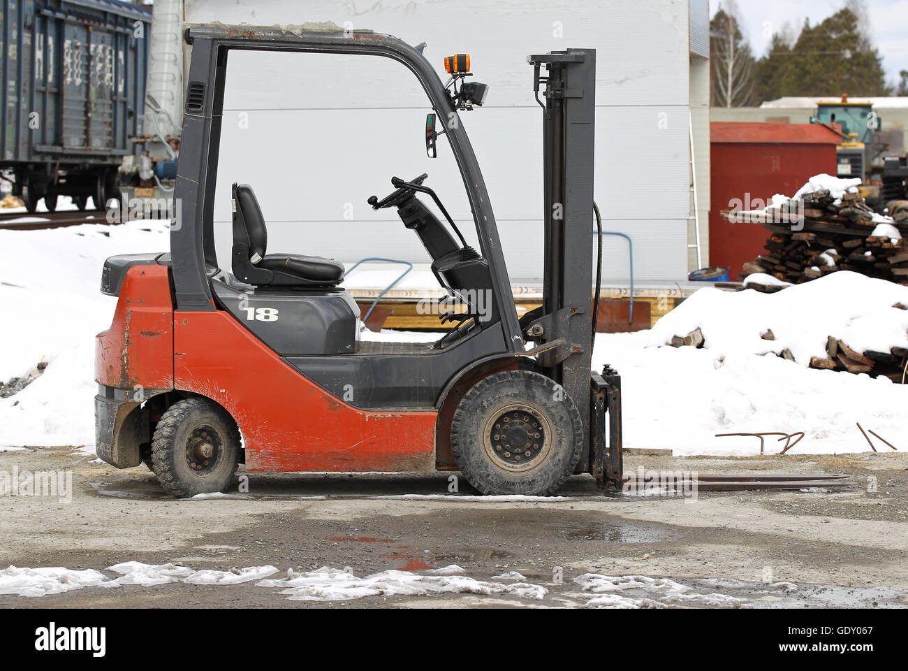 small nimble Electric Forklift for work in production Stock Photo - Alamy