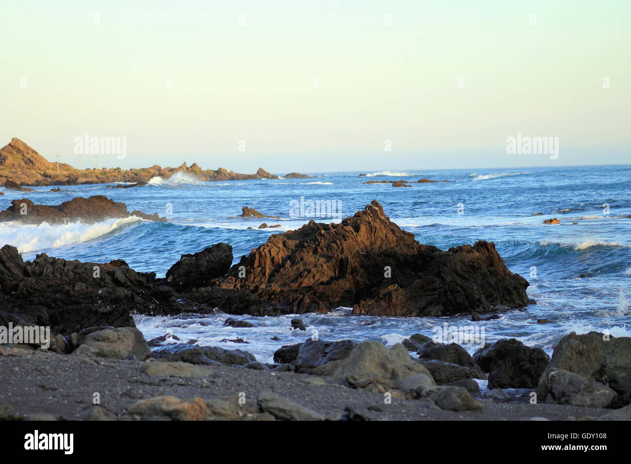 Rocky Ocean Landscape, Cape Palliser, New Zealand Stock Photo