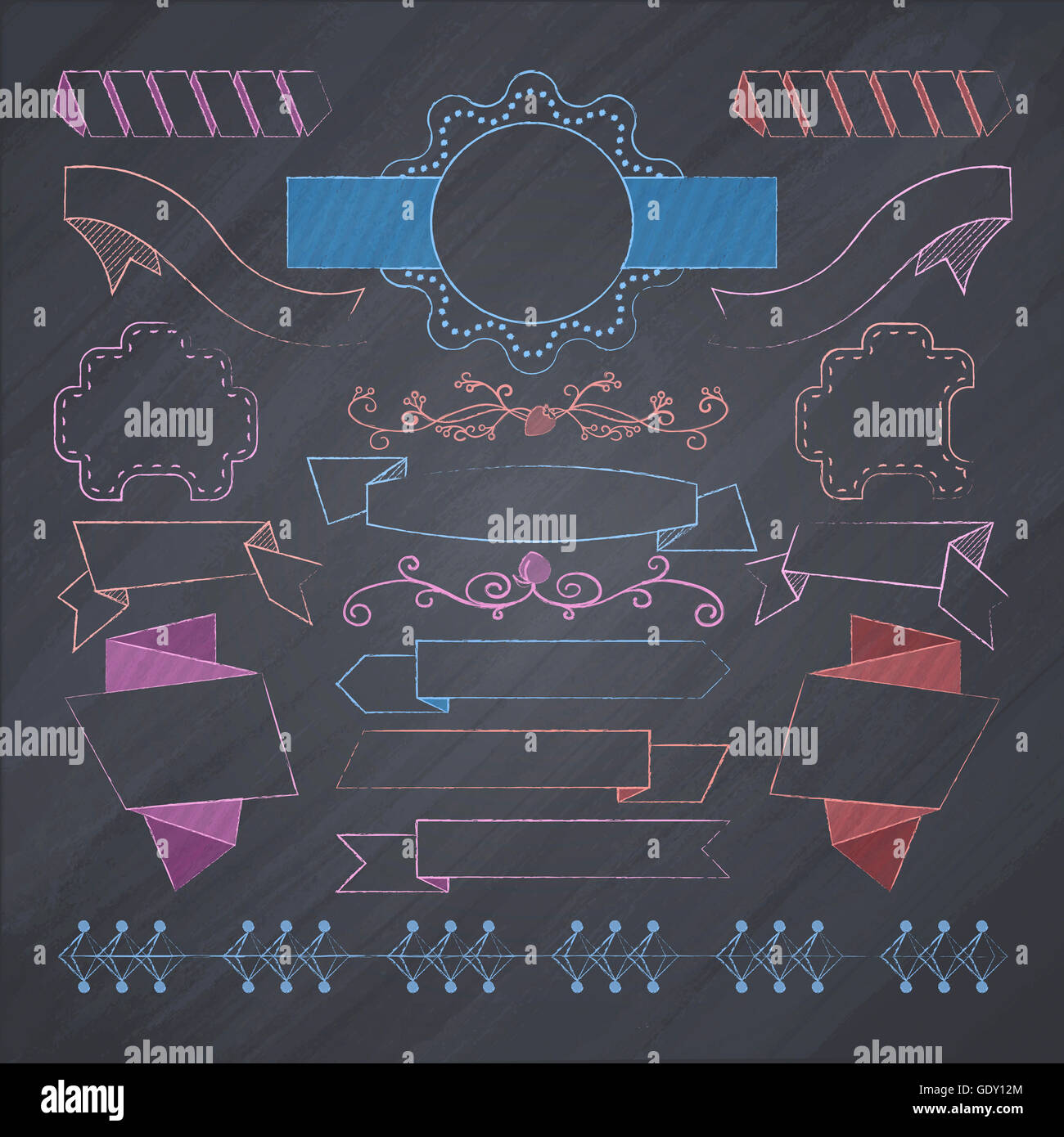 Various chalk drawing labels Stock Photo - Alamy