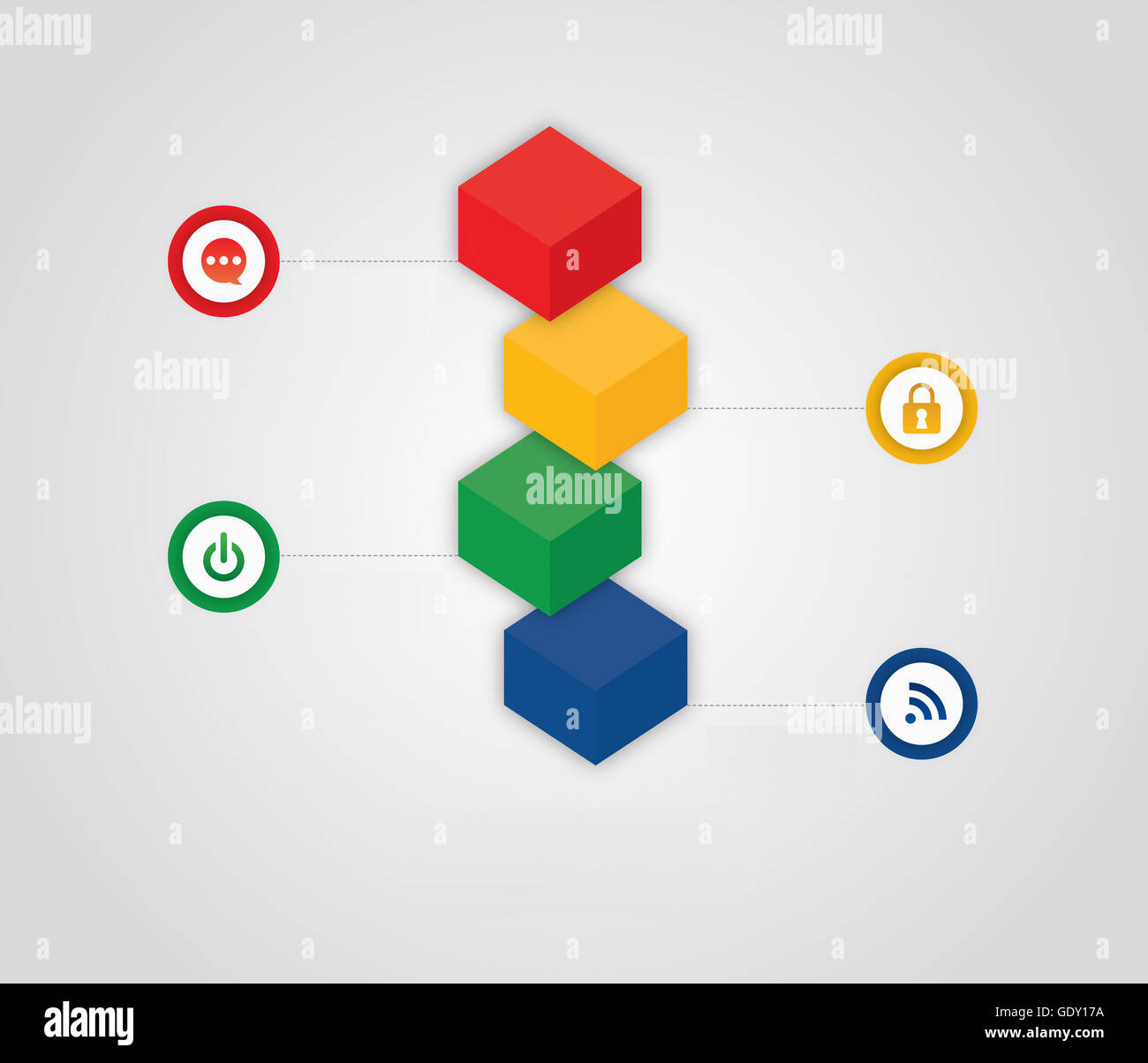 Infographic diagram pf cubes with simple icons Stock Photo - Alamy