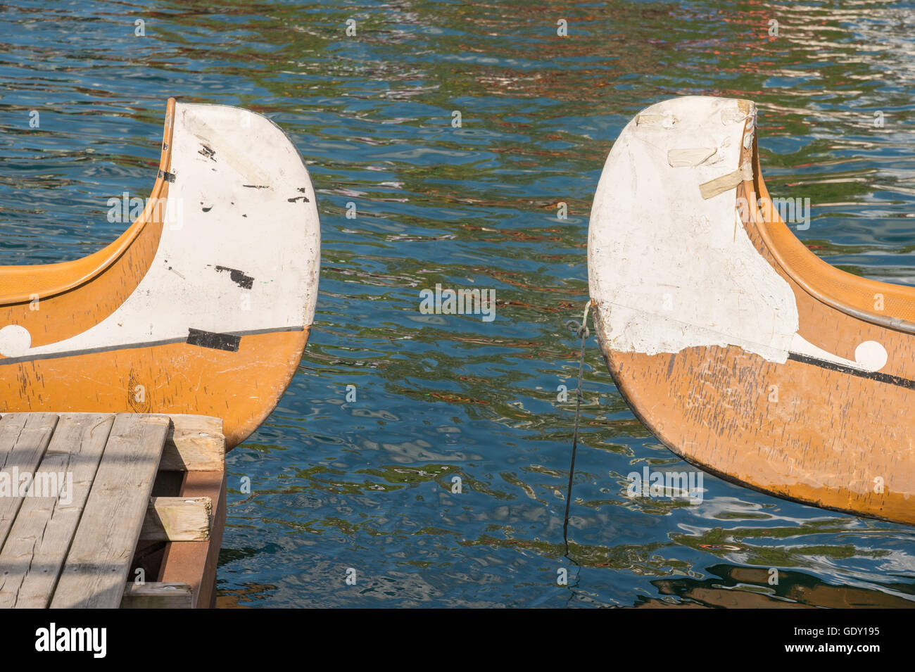 Ends of two canoes with copyspace and no mark or logo Stock Photo