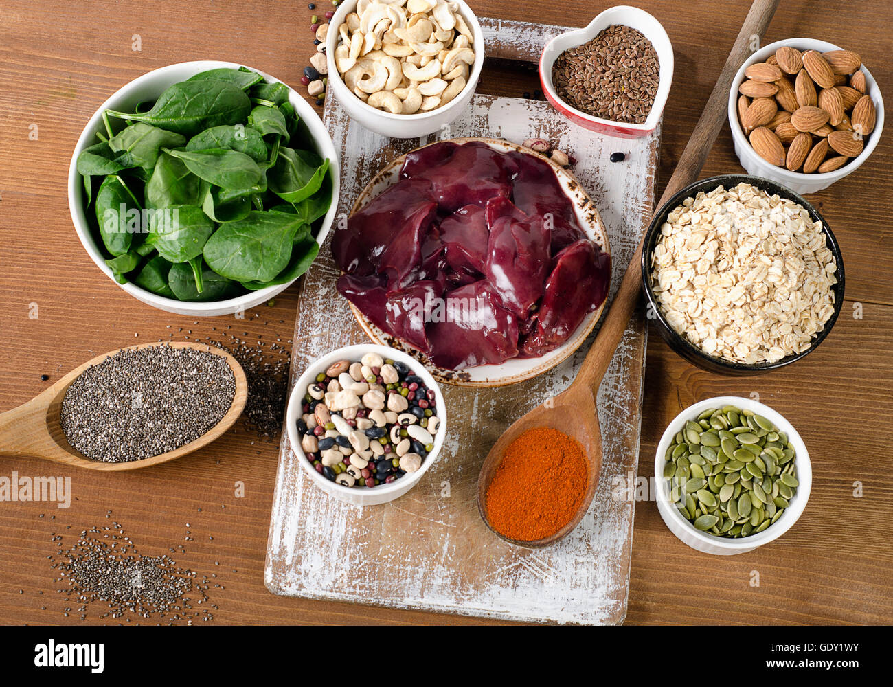 Manganese rich foods. Healthy eating. Top view Stock Photo