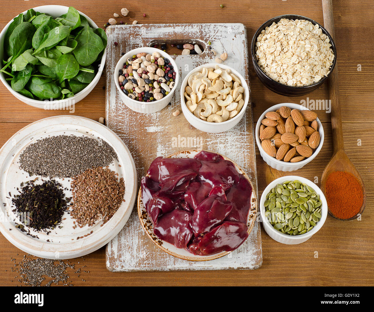 Manganese rich foods. Healthy diet eating. Top view Stock Photo