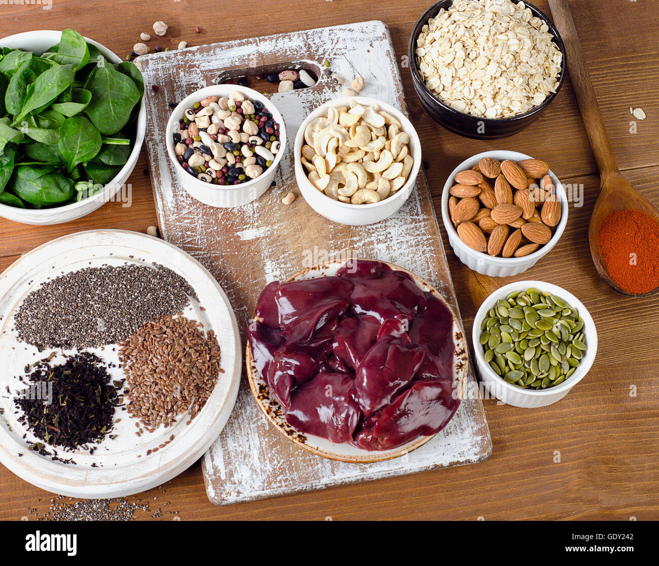 Foods high in Manganese. Healthy diet eating. Top view Stock Photo