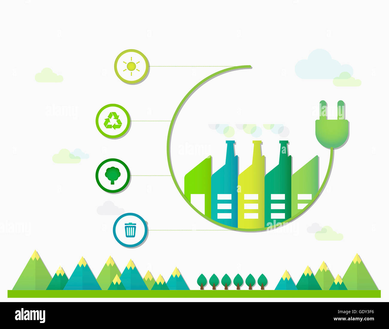 Infographic diagrams of plug and plants with icons related to ...