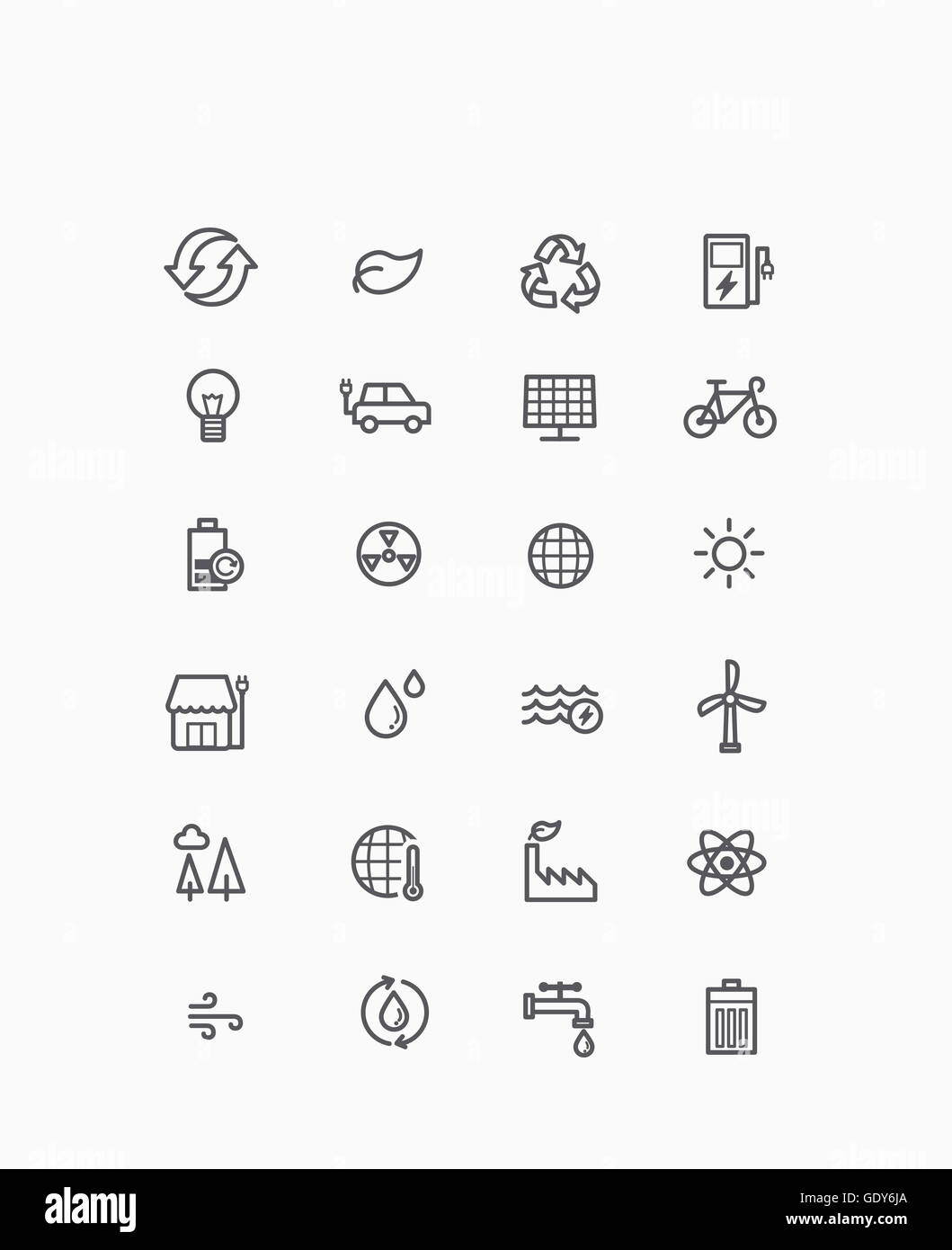Set of line icons related to ecological green energy and environmental ...