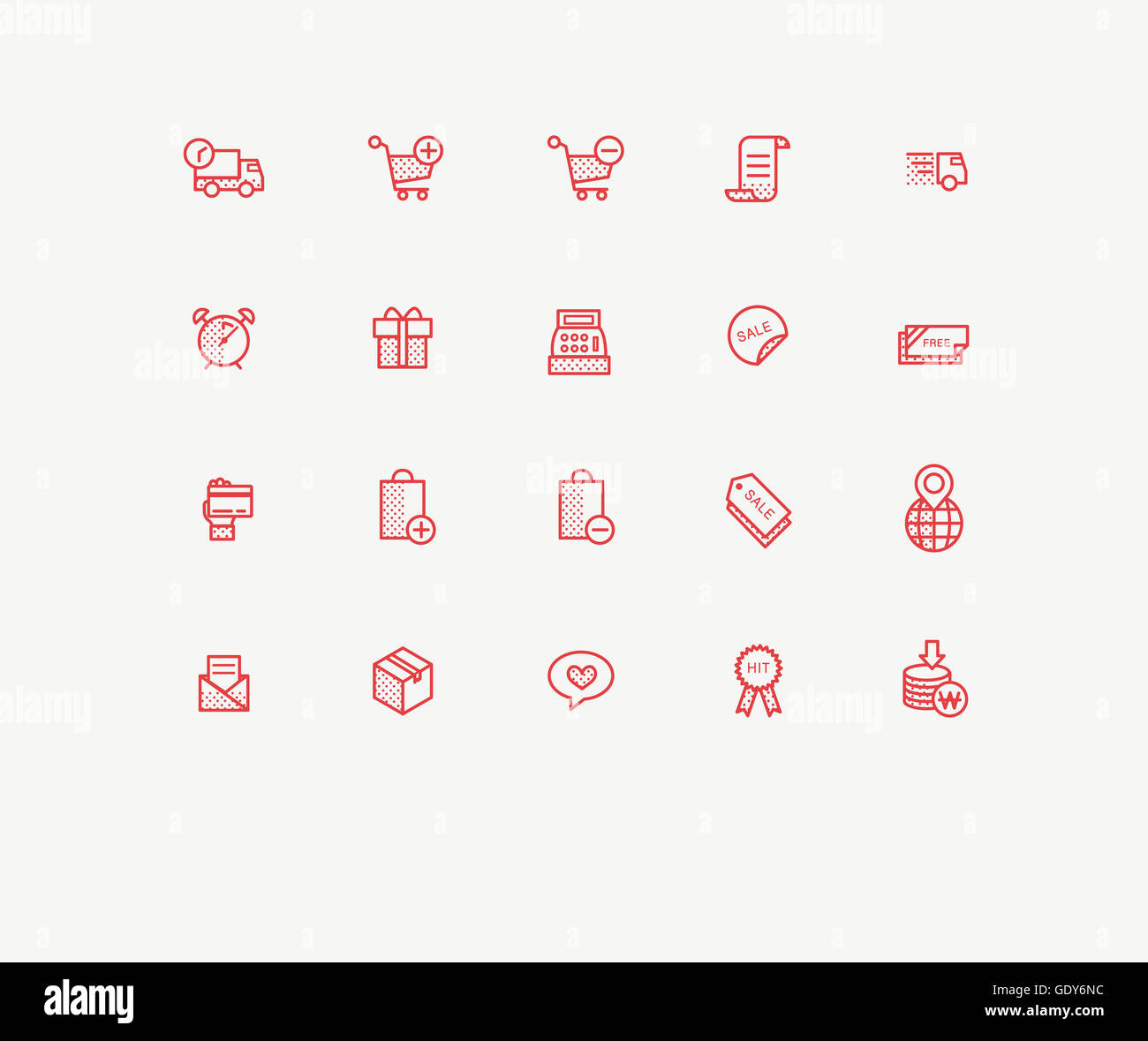 Set of red line icons related to e-commerce Stock Photo - Alamy