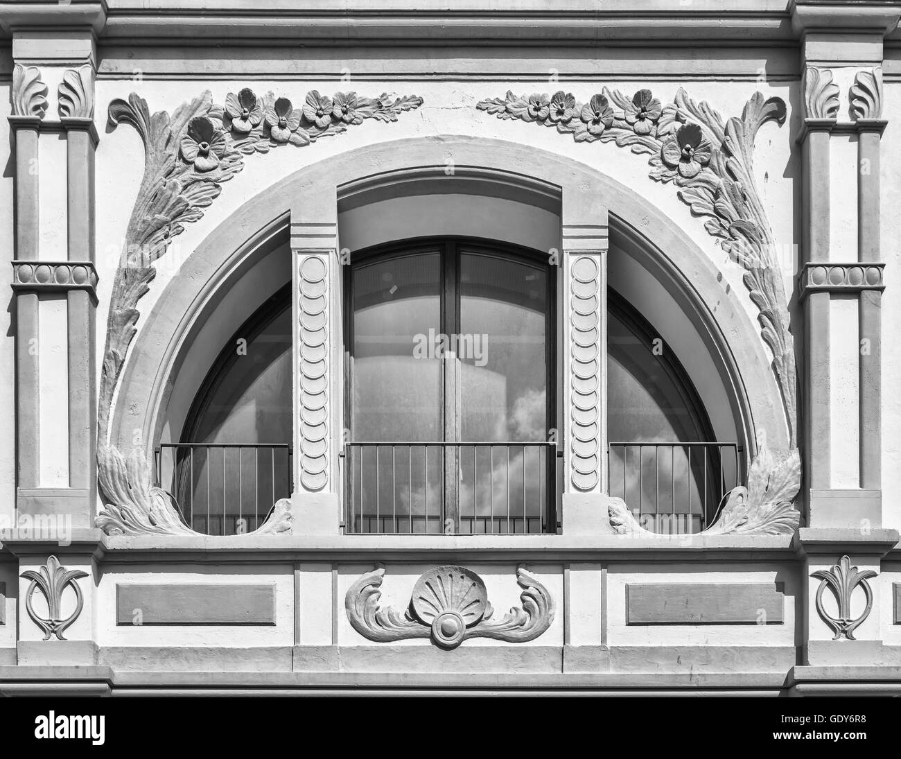 Decorated arched window Black and White Stock Photos & Images - Alamy