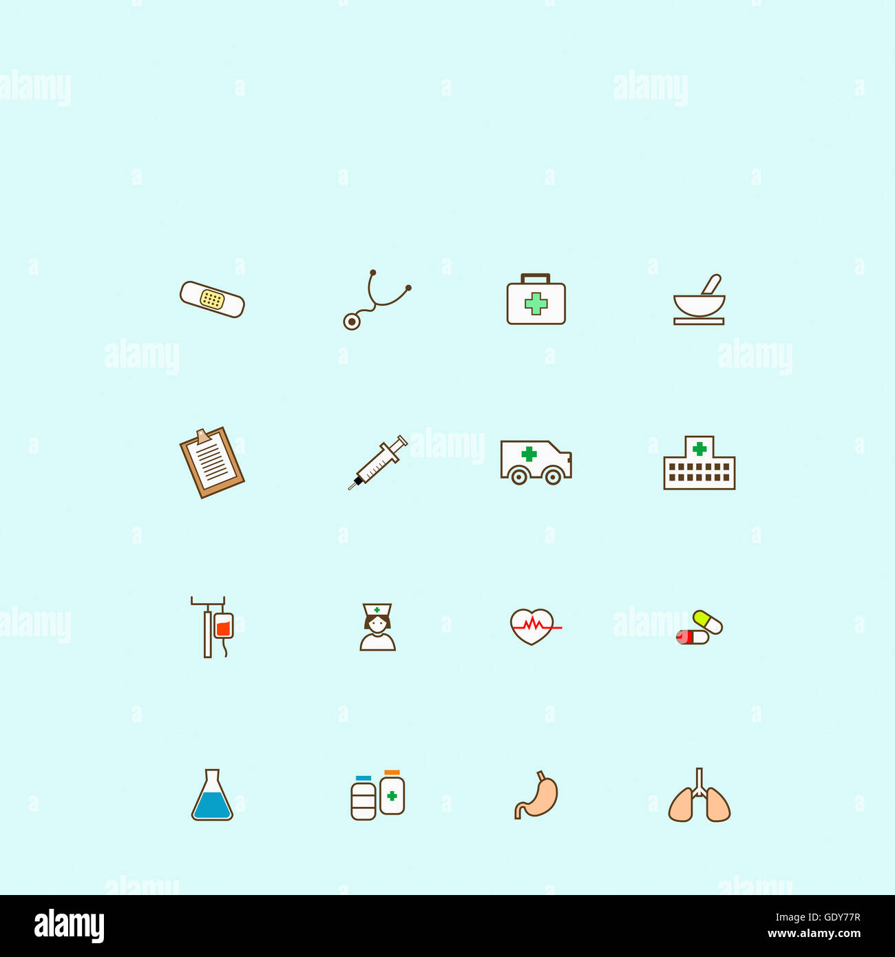 Set of various icons related to medicine Stock Photo - Alamy