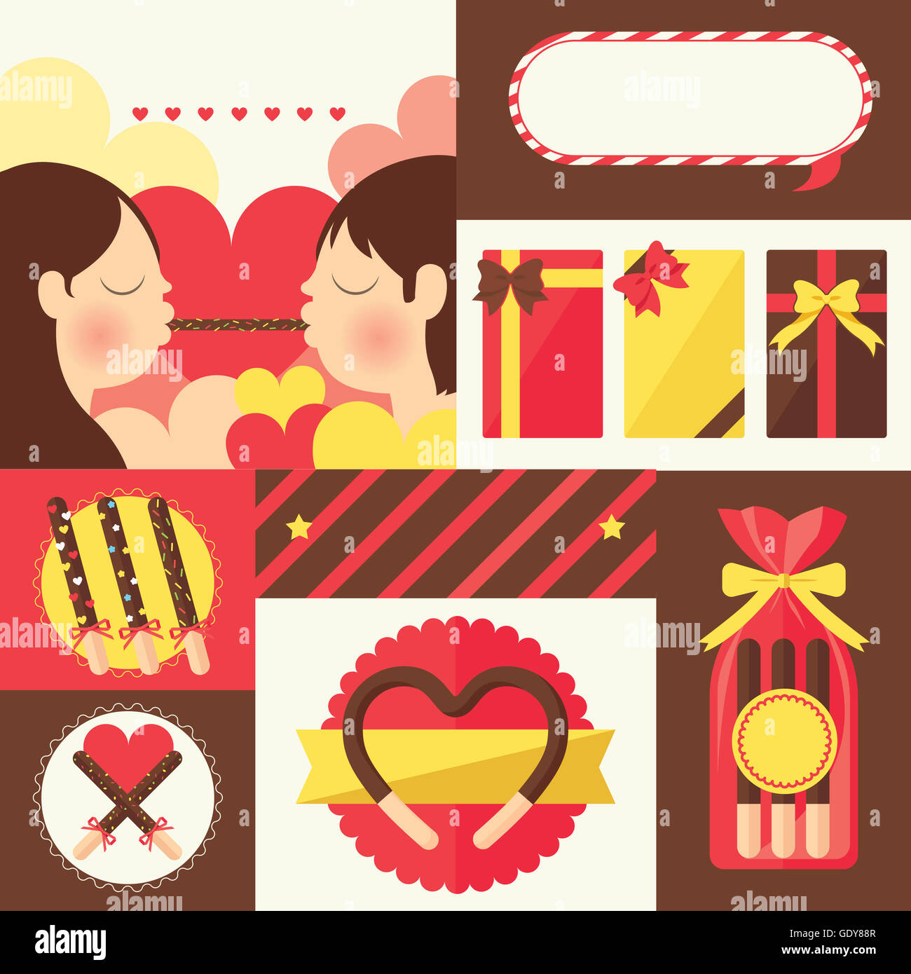 Various labels with illustrations of pepero day Stock Photo