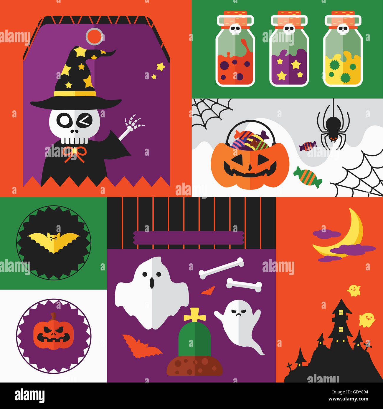 Various labels with illustrations of Halloween Stock Photo - Alamy